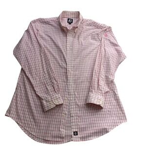 FootJoy Bears‎ Paw men's XL Pink Plaid Long Sleeve Golf Shirt Button Up Mens
